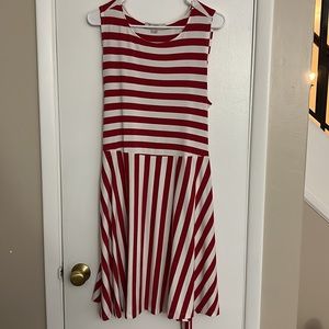 LOFT sleeveless red and white striped dress, size 16.